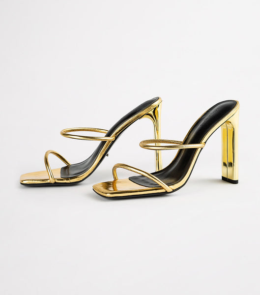 Zapatos Tacon Bloque Tony Bianco Florence Gold Foil 11cm Doradas | CLJZR67483
